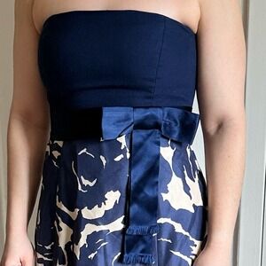 J.Crew Silk Strapless Dress Fit & Flare Navy Floral Bow Preppy Semi Formal 2